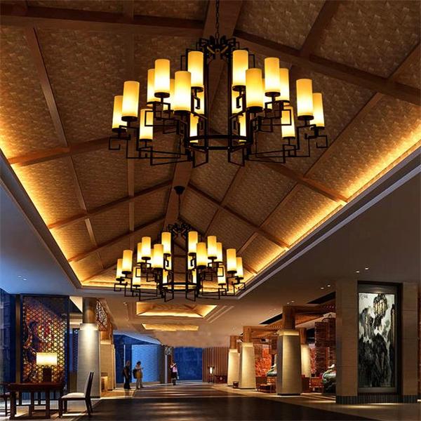 酒店大堂燈具定制 廠(chǎng)家新中式鐵藝烤漆吊燈供應(yīng)安裝